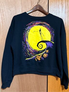 Disney Black Pullover Sweater with Yellow Moon & Purple Accent Graphic